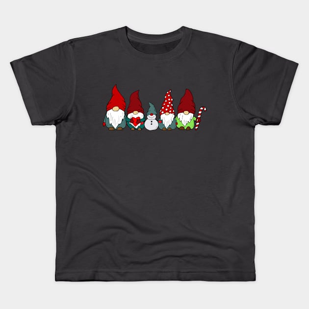 A group of dwarfs and a snowman. Kids T-Shirt by ludar